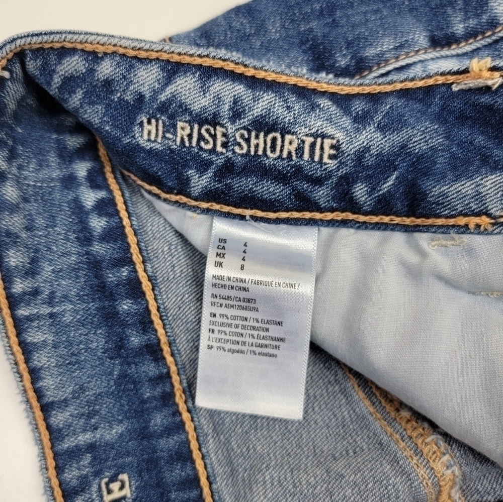 America Eagle Hi Rise Shortie Distressed Denim Shorts 4 - Picture 5 of 6